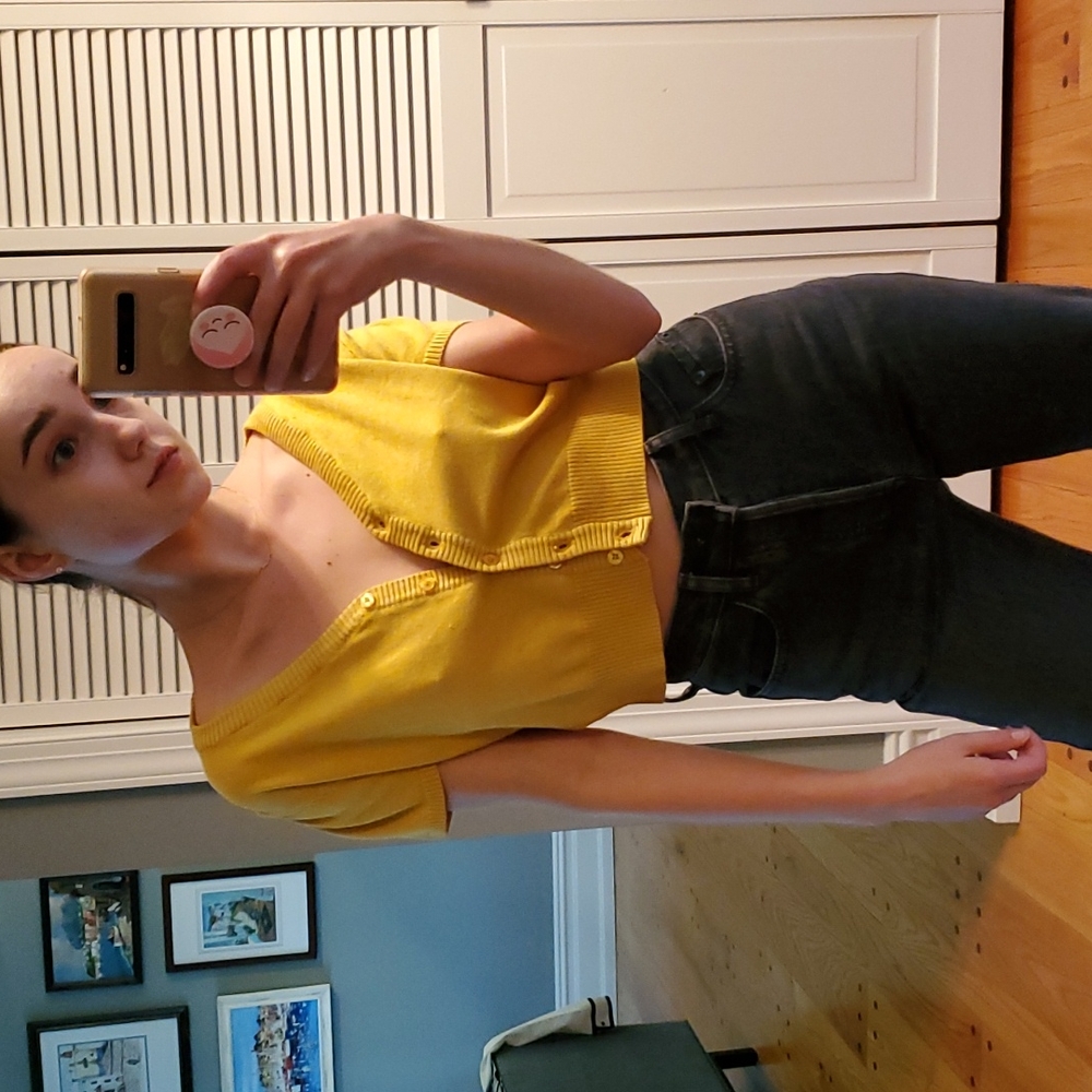 Yellow Cropped Short Sleeve Cardigan